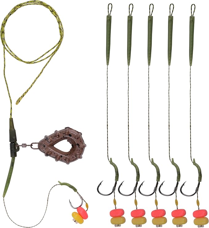 Carp Fishing Rigs Kit Carp Hair Rigs with Carp Sinker Weights Hooks Quick Change Rolling Swivels Sleeves Bait Corns Boilie Leader Rigs Carp Fishing Accessories