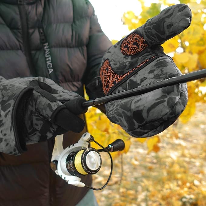 KastKing PolarBlast Convertible Ice Fishing Gloves Cold Weather Mittens and Fingerless Gloves with 3M Thinsulate Ideal for Ice Fishing, Photography