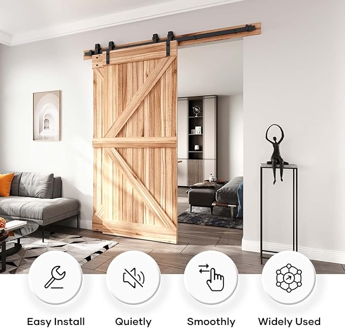 EaseLife 6.6FT Bypass Double Sliding Barn Door Hardware Kit,Single Track, Slide Smoothly Quietly, Easy Install (6.6FT Track Kit for Double 45" Wide Door)