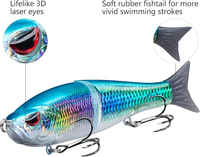 Bassdash SwimShad Glide Baits Jointed Swimbait Bass Pike Salmon Trout Muskie Fishing Lure,3-Pack