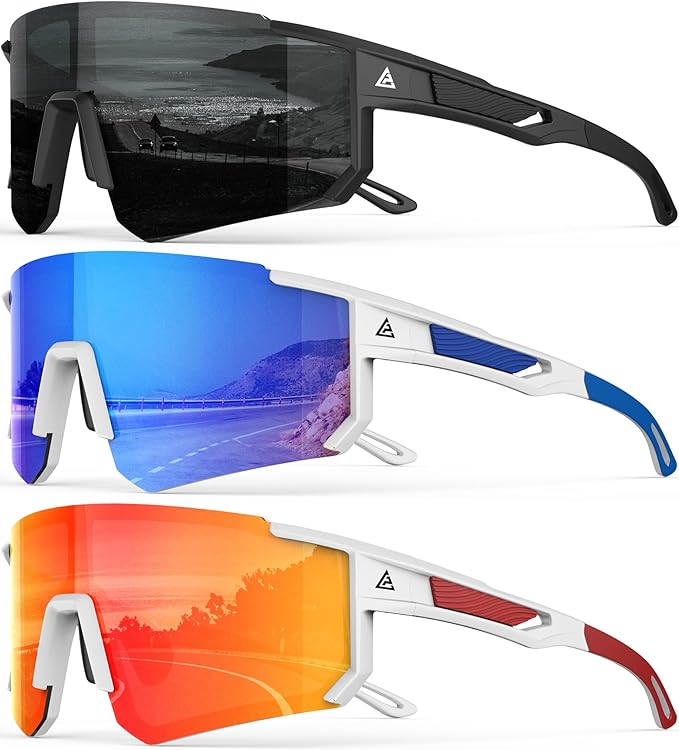 Polarized Sports Sunglasses for Men Women, UV400 Protection Mens Sunglasses Wrap Around Sun Glasses for Cycling Running