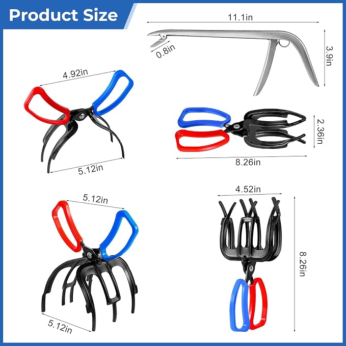 3 Packs Upgrade 2/3 Claw Fish Gripper with Stainless Steel Hook Remover, Metal Fishing Pliers Gripper Catch Control Clamp,Fish Grip Tackle Holder & Steel Dehooker for Freshwater and Saltwater Fishing