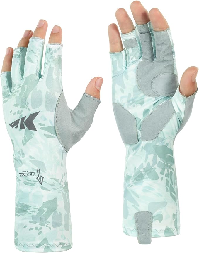 KastKing Agies Fishing Gloves Men, UPF 50+ Sun Gloves UV Protection, Cooling Quick-Dry 3/4 Fingerless Gloves with Extended Cuff, Microfiber Palm & Pull Tabs, for Fishing, Kayaking, Hiking, Hunting