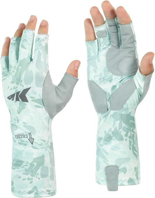 KastKing Agies Fishing Gloves Men, UPF 50+ Sun Gloves UV Protection, Cooling Quick-Dry 3/4 Fingerless Gloves with Extended Cuff, Microfiber Palm & Pull Tabs, for Fishing, Kayaking, Hiking, Hunting