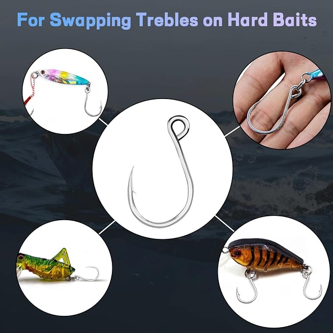 Inline Single Hooks 25Pcs Fishing in line Hooks for Treble Hook Replacement for Hard Lures Large Eye/Barbed Saltwater Freshwater