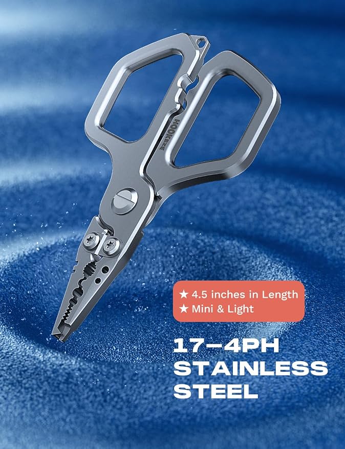 HOOK-EZE Multi-Function Fishing Pliers, Saltwater Resistant Fishing Scissors, Tungsten Cutters, Knot Tying Tool with Lanyard, Split Ring Hook Remover, Gifts for Men