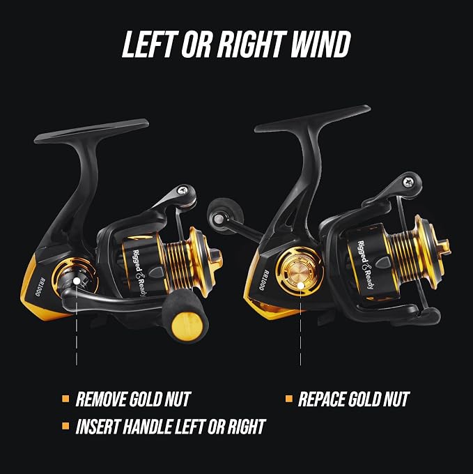 Rigged and Ready RR spin fixed-spool fishing reels 4 size options 1000, 3000, 5000, 6000. Freshwater saltwater smooth strong durable. Spare spool + bag. Spinning, Carp, Bass, Coarse, Sea & LRF angling