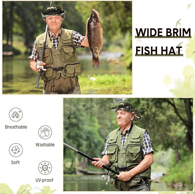 Xtinmee 10 Pcs Bucket Hat Bulk Safari Hat Wide Brim Boonie Hiking Fishing with Chin Strap for Women Men Adult Summer