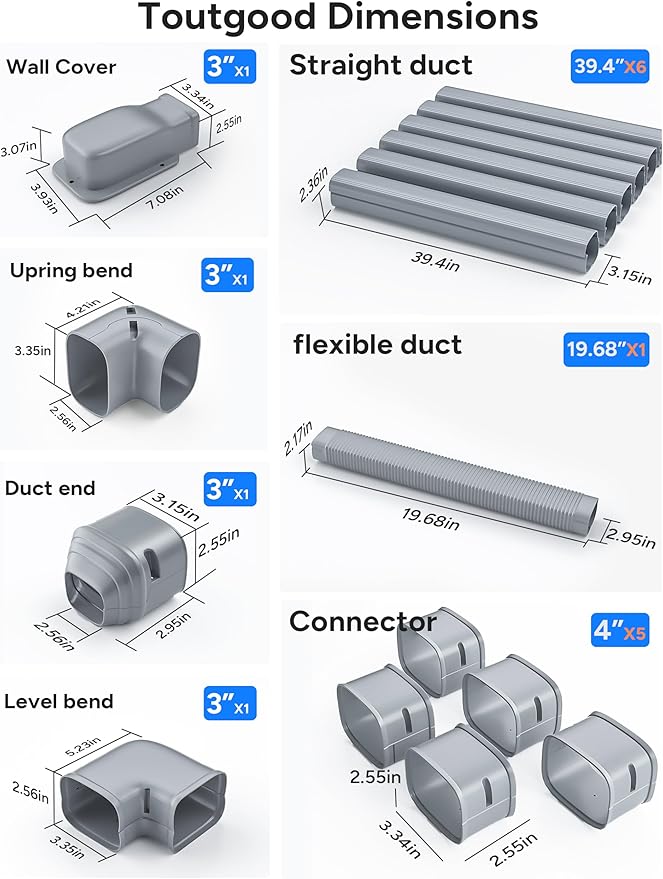 3'' 22.5Ft Mini Split Line Set Cover Kit for Minisplit Ductless Linset Air Conditioners and Heat Pumps, Central AC Decorative Upgraded UV-Proof Strong & Durability PVC Pipe, Gray