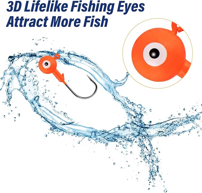 Alwonder 10-Pack Round Fishing Jig Heads, Bass Ball Jigs Hooks 3D Eyes High Carbon Steel 1/8-1/2OZ Pompano Jig Head Saltwater Freshwater Jigs Heads for Fishing Pompano Bass Trout Walleye Striper