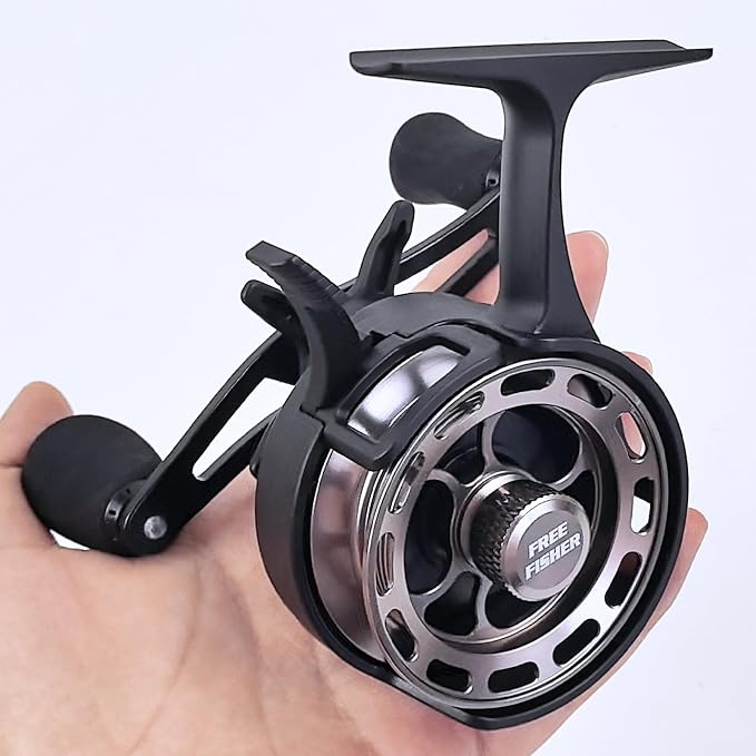 Ice Fishing Reels 3.2:1 Gear Ratio Ultra Smooth 3+1Ball Bearings Strength CNC-machined Aluminum Inline Ice Fishing Reel with Left/Right Hand Retrieve