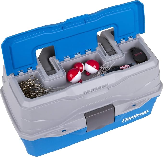 Flambeau Outdoors 6382TB 2-Tray Tackle Box - Classic Fishing Lure Storage Organizer,Medium Portable Tackle Box,15 Tray Compartments,Blue/Gray,(Pack of 6)