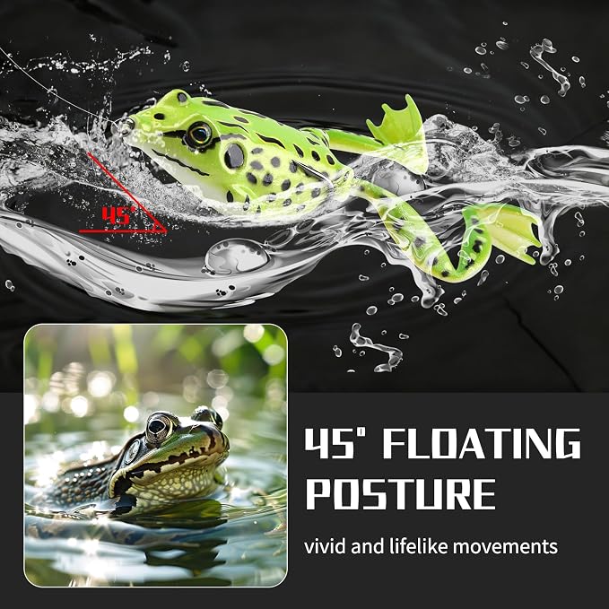 Weedless Topwater Frog Lures - 5PCS Hollow Body Frog Lures for Walleye Fishing, Realistic Soft Plastic Swimbaits with Double Hooks for Freshwater Saltwater, Musky Pike Trout Snakehead