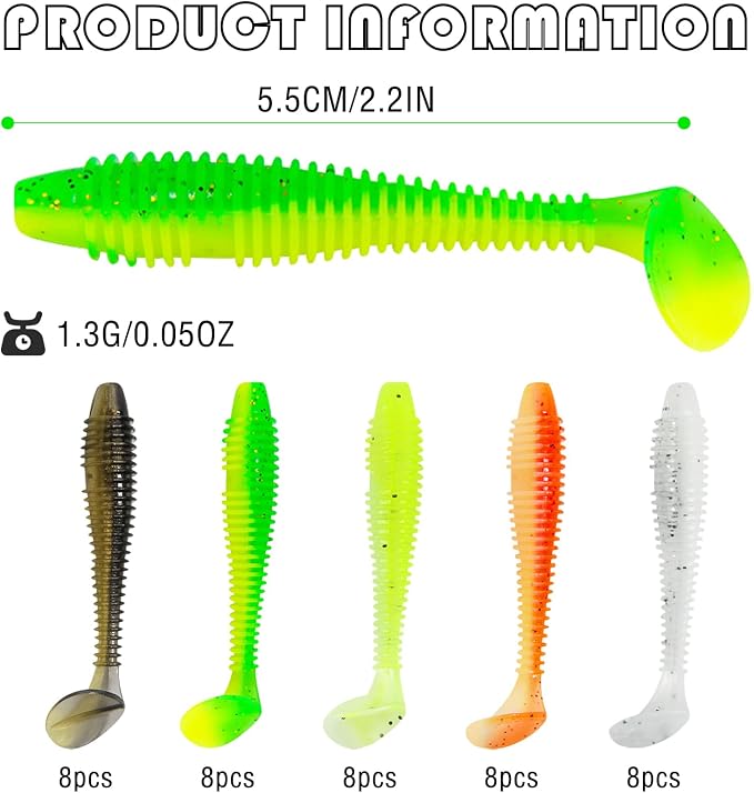 Soft Fishing Lures Kit Paddle Tail Swimbaits Plastic Worms Set Mixed Color Minnow Jerkbait Bass Lure Baitsfor Trout,Walleye,Crappie