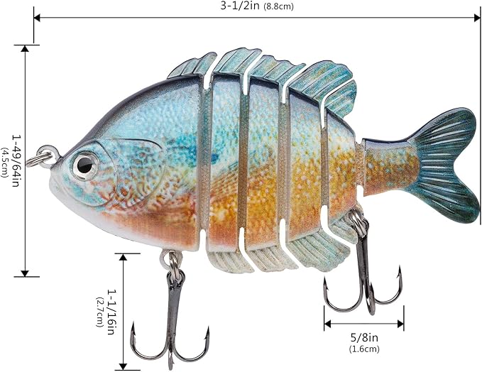 BASSDASH SwimPanfish Multi Jointed Panfish Bluegill Swimbaits Hard Topwater Bass Lures Fishing Lure Crank Saltwater 3.5in/0.85oz