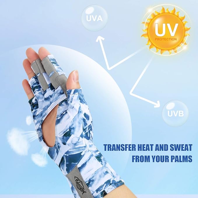 Palmyth UV Protection Fishing Fingerless Gloves UPF50+ Sun Gloves Men Women for Kayaking, Hiking, Paddling, Driving, Canoeing, Rowing