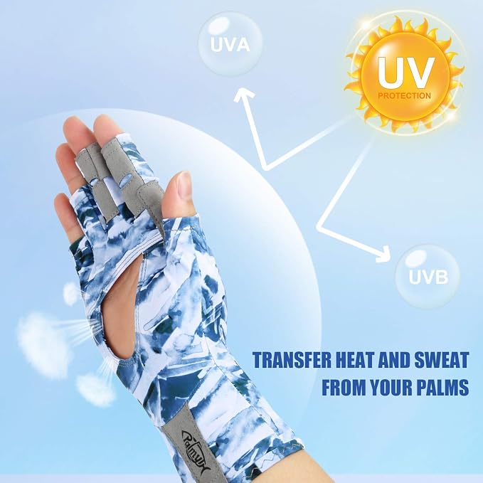 Palmyth UV Protection Fishing Fingerless Gloves UPF50+ Sun Gloves Men Women for Kayaking, Hiking, Paddling, Driving, Canoeing, Rowing