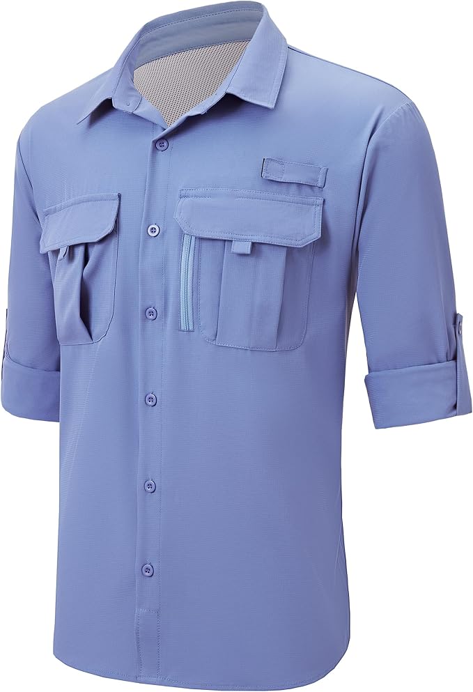 Men's Long Sleeve Fishing Shirts UPF 50+ Sun Protection Quick Dry Shirts Button Down Shirt for Hiking Camping
