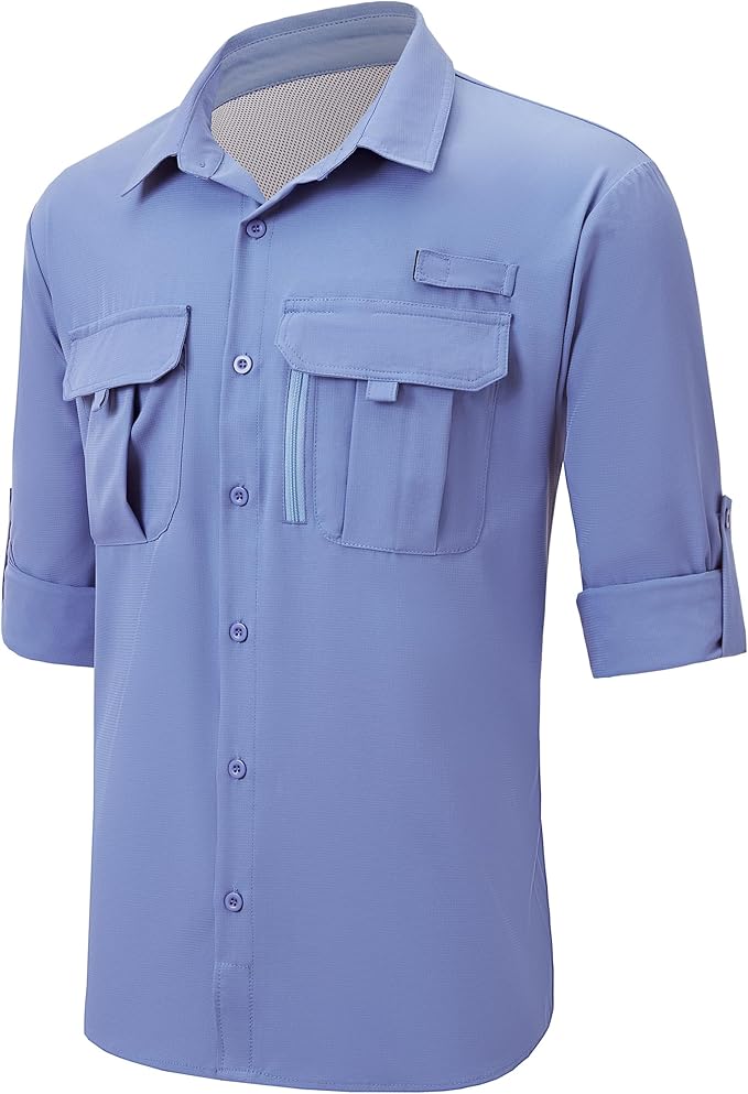 Men's Long Sleeve Fishing Shirts UPF 50+ Sun Protection Quick Dry Shirts Button Down Shirt for Hiking Camping