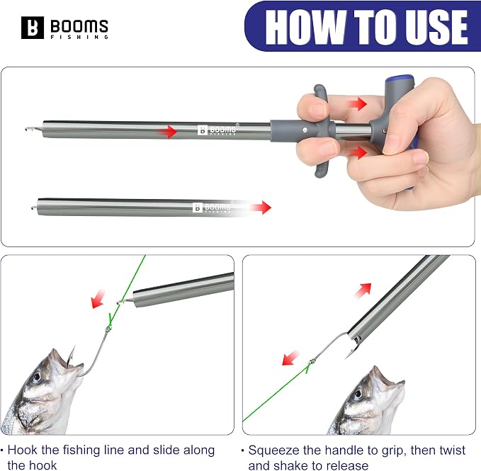 Booms Fishing Hook Remover Tool: 9.6" Squeeze-Out Fish Dehooker for Saltwater and Freshwater, Quick Release Aluminium Fish Hook Extractor with Lanyard, Fishing Tools for Men, XW20