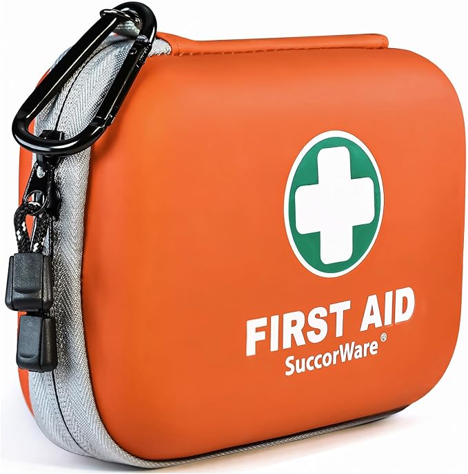 SuccorWare 150 Pieces Mini First Aid Kit - Small Medical Kit with Hard Shell - Emergency First Aid Kit for Car, Travel, Home, Outdoor, Office, Camping, Hiking (Orange)