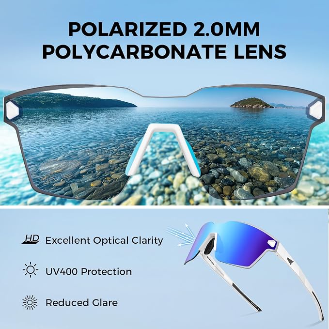 KastKing Tarkio Polarized Fishing Sunglasses, Large Single PC Lenses, Rimless Wrap Design, UV400 Protection Sports Sunglasses