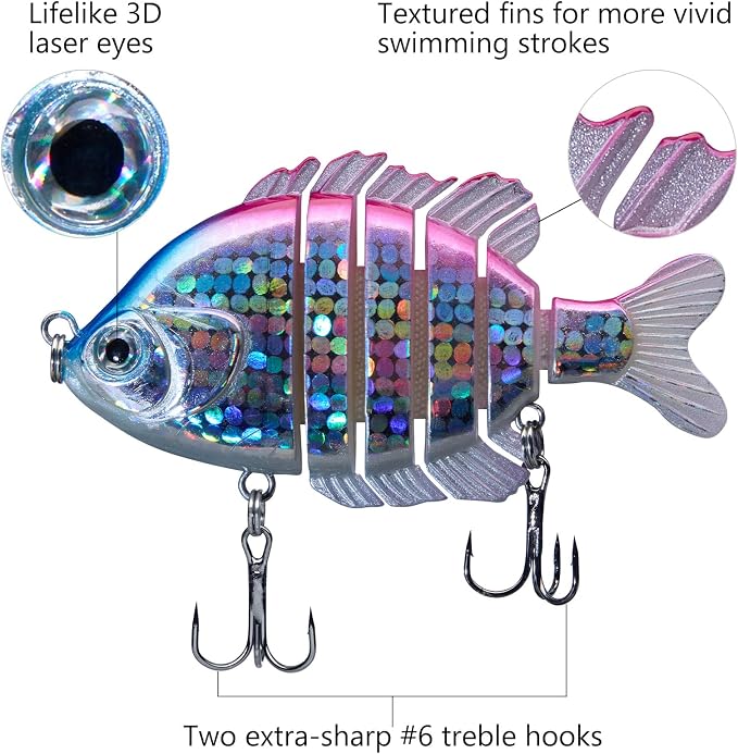 BASSDASH SwimPanfish Multi Jointed Panfish Bluegill Swimbaits Hard Topwater Bass Lures Fishing Lure Crank Saltwater 3.5in/0.85oz