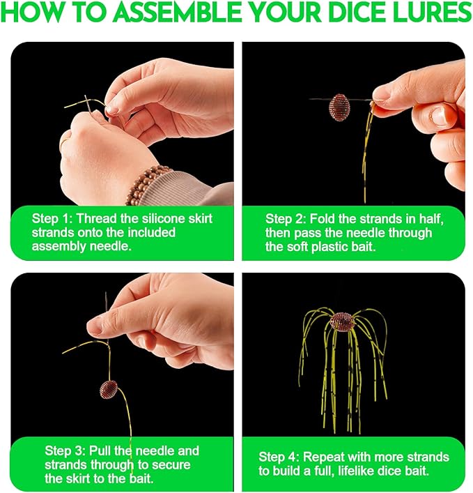FONMANG Creature Bait Dice Baits,Bass Fishing Lures Also for Trout Walleye DIY Soft Plastic Baits for Freshwater Lure Making Kit with Fuzzy Dice Fishing Lure