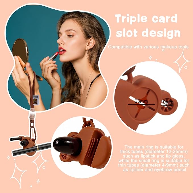 Lipstick Holder Keychain, Silicone 3 Slot Design Chapstick Holder Key Chain,Multifunctional Lip Gloss Makeup