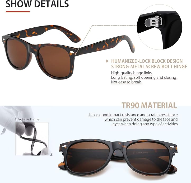 FEIDUSUN Sunglasses Men Polarized Sunglasses for Mens and Womens,Black Retro Sun Glasses Driving Fishing UV Protection