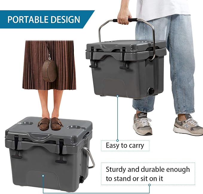 DORTALA 16 Quart Cooler, Heavy Duty Ice Chest with Handle, Drain Plug & 2 Cup Holders, 3-5 Day Ice Retention, Portable Ice Cooler Ideal for Camping, Travel, Fishing &Activities