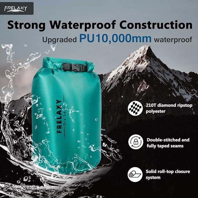 Frelaxy Waterproof Dry Bag 2 Pack/3 Pack, Lightweight Portable Dry Bags, 5L & 15L & 25L Durable Dry Sack Set Keep Gear Dry for Hiking, Camping, Boating, Backpacking, Kayaking (2 Pack - Turquoise)