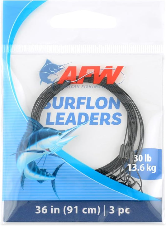 AFW Surflon Fishing Leaders – Black Nylon Coated Stainless Steel Wire, Swivel & Snap, 3 Pack, Variety Pack – Strong Leader Line for Catfishing & Toothy Game Fish