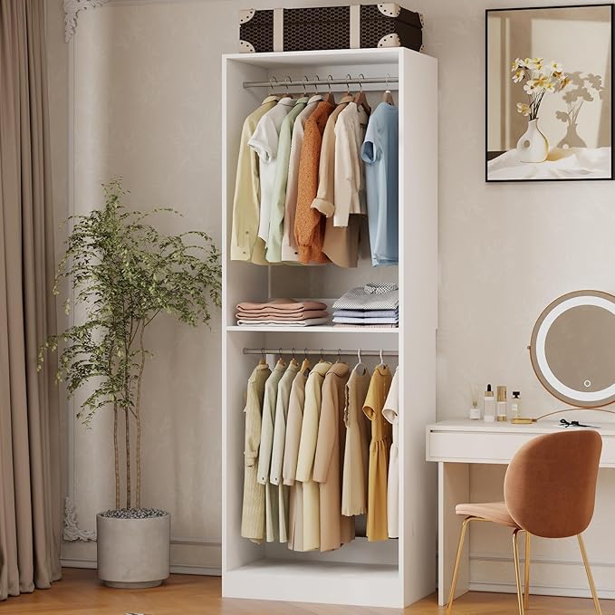 2FT Closet Organizer System with Double Hanging Rods，81" Tall Modular Closet System, Stand-Alone Closet Organizer for Walk-In Closets, Entryways, and Garages (2FT)