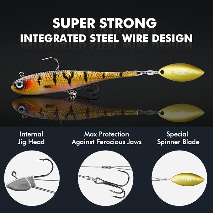 TRUSCEND Shadtale Easy Catch Soft Fishing Lures with BKK Hooks - Trembly Sinking and Vibrating Swim for More Bites, Pre-Rigged Swimbaits for Bass, Trout, Crappie, Walleye, Freshwater Saltwater Fishing