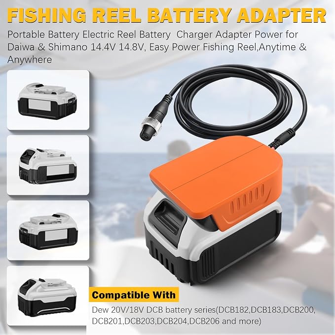for Dewalt 20V to for Daiwa/for Shimano Electric Fishing Reel Adapter, 14.4V/14.8V Battery Converter for Tanacom/Seaborg/BeastMaster(Adapter Only)