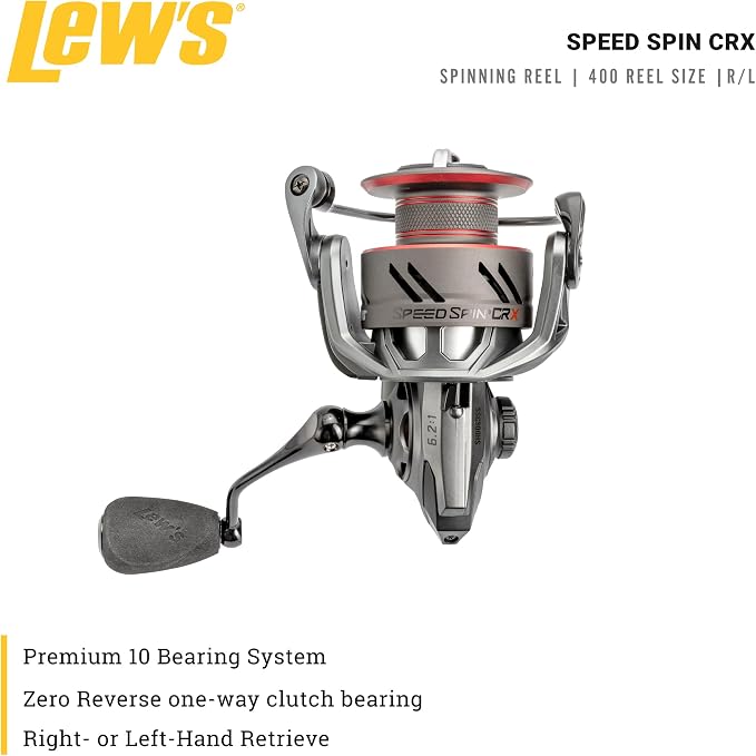 Lew's Speed Spin CRX Spinning Fishing Reel, 8+1 Bearings, Graphite Frame and Sideplate, Solid Brass Speed Gears, Speed Lube, Multi-Disc Drag