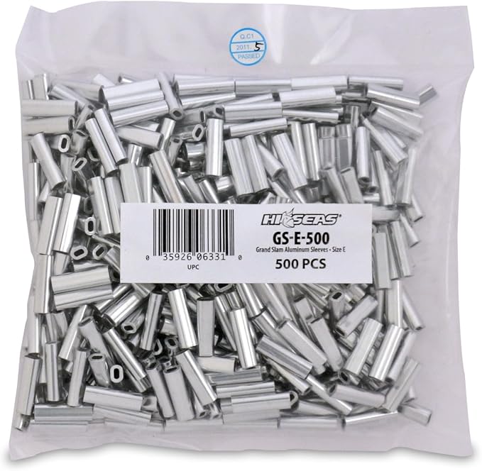 HI-SEAS Grand Slam Aluminum Fishing Line Crimp Sleeves - Bulk 500 Pieces, Durable and Strong Crimps for Monofilament 40lb Test up to 600lb Test for Saltwater Fishing Leaders