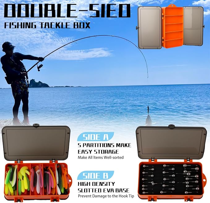 Soft Fishing Lures Set with Tackle Box, 6.5cm/8cm Paddle Tail Swimbaits, 60PCS Soft Plastic Baits with Curly Tails, Freshwater Fishing Lures for Bass, Trout, and More
