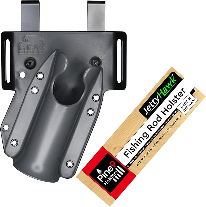 JettyHawk Fishing Rod Hip Holster, Hands-Free Quick-Draw Holder, Fits 1.5-2" Pole, for Spinning, Baitcaster, Centerpin & Surf Rods, Wading & MOLLE Belts