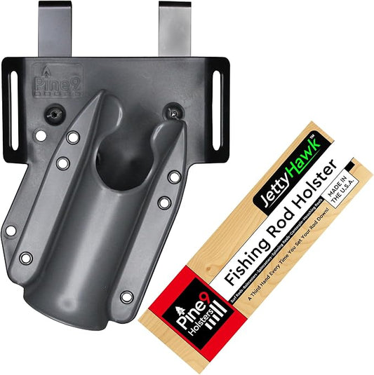 JettyHawk Fishing Rod Hip Holster, Hands-Free Quick-Draw Holder, Fits 1.5-2" Pole, for Spinning, Baitcaster, Centerpin & Surf Rods, Wading & MOLLE Belts