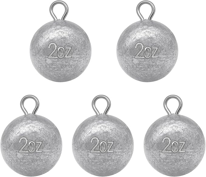 5 Pcs Fishing Round Sinker Cannonball Lead Weights Assortment Egg Drop Bass Weights Saltwater Freshwater Casting 1-5oz