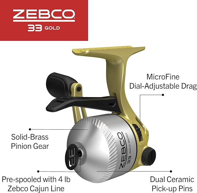Zebco 33 Gold Spincast Fishing Reel, Changeable Right or Left-Hand Retrieve, All-Metal Gears, Pre-Spooled with Zebco Cajun Fishing Line