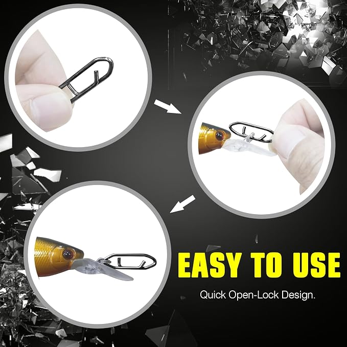 AMYSPORTS High Strength Fishing Snap Saltwater Stainless Connector Snaps Swivels Tackle Steel Power Fishing Clip Lure Quick Change Black Nickel