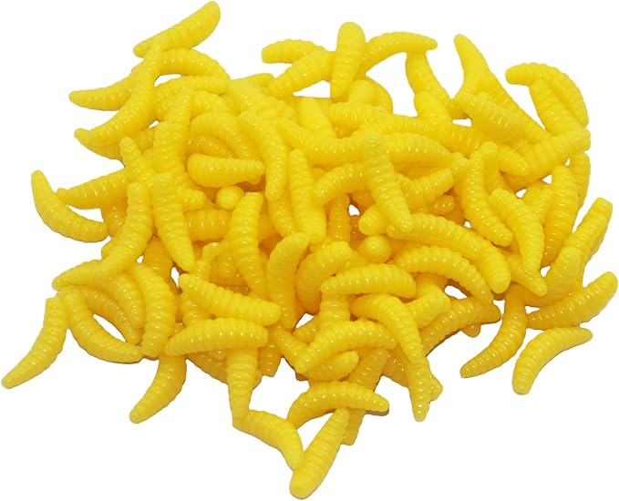 Fake Maggots Soft Worm Tipped Lure Wax Worms for Fishing or Pranks, Ice Fishing Lures Baits Perfect for Crappies Sunfish Catfish Bream Blue Gills Perch Trout Worms