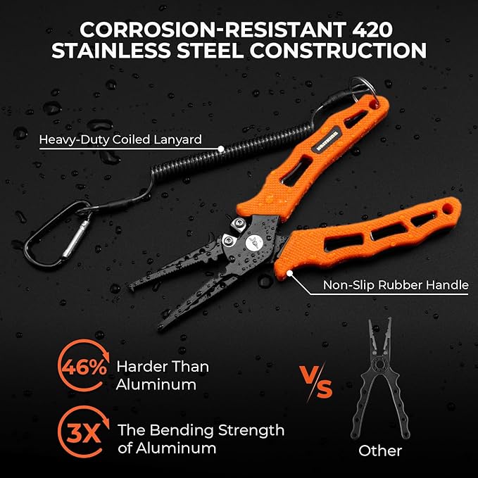 KastKing Cutthroat 7 inch Fishing Split Ring Pliers, 420 Stainless Steel Fishing Tools, Saltwater Resistant Fishing Gear, Tungsten Carbide Cutters