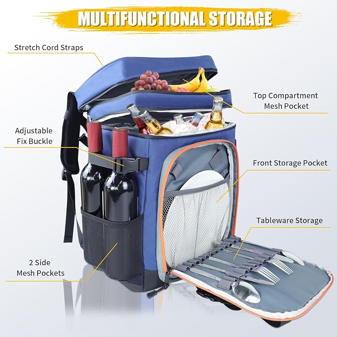 Backpack Cooler - AYAMAYA Upgrade Leakproof Cooler Backpack with Padded Top Handle, 40 Cans Large Waterproof Insulated Camping Coolers for Beach, Fishing, Picnic, Travel, BBQ