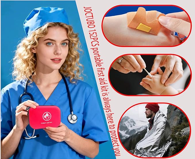 First Aid Kit 152 Piece Waterproof Hard Shell Portable Medical Kit, Red | Waterproof Hard Shell Portable IFAK Emergency Kits for Home, Camping, Hiking, Sports, Office, Travel, Outdoor