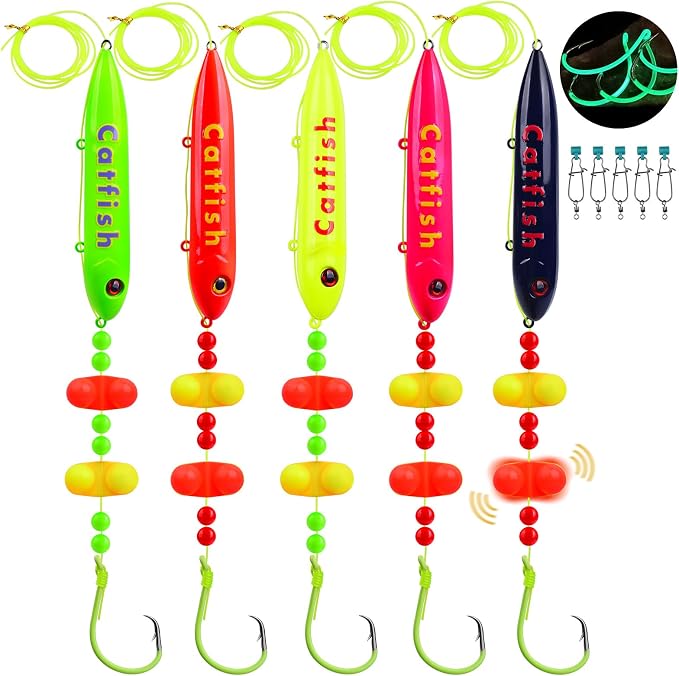 PROBEROS Catfish Fishing Rigs - Bank Fishing Set with 5pcs/Set, 6/0, 8/0, 10/0 Circle Hooks Circle Hooks, High Visibility, Ready to Use Catfish Rigs