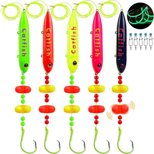 PROBEROS Catfish Fishing Rigs - Bank Fishing Set with 5pcs/Set, 6/0, 8/0, 10/0 Circle Hooks Circle Hooks, High Visibility, Ready to Use Catfish Rigs